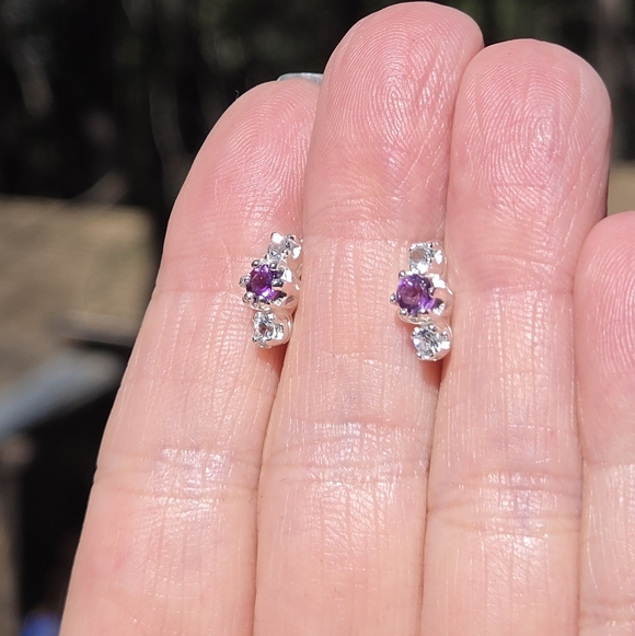 Amethyst & Blue Topaz Sterling & White Gold Earrings - Picture 7 of 9
